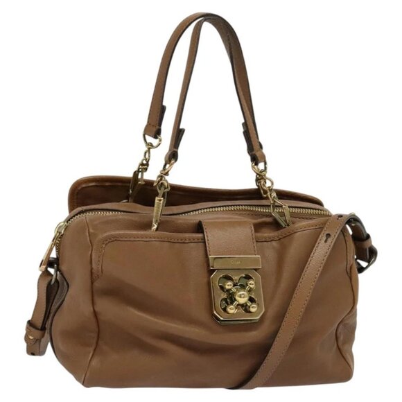 Chloe Hand Bag Leather 2way Brown Gold